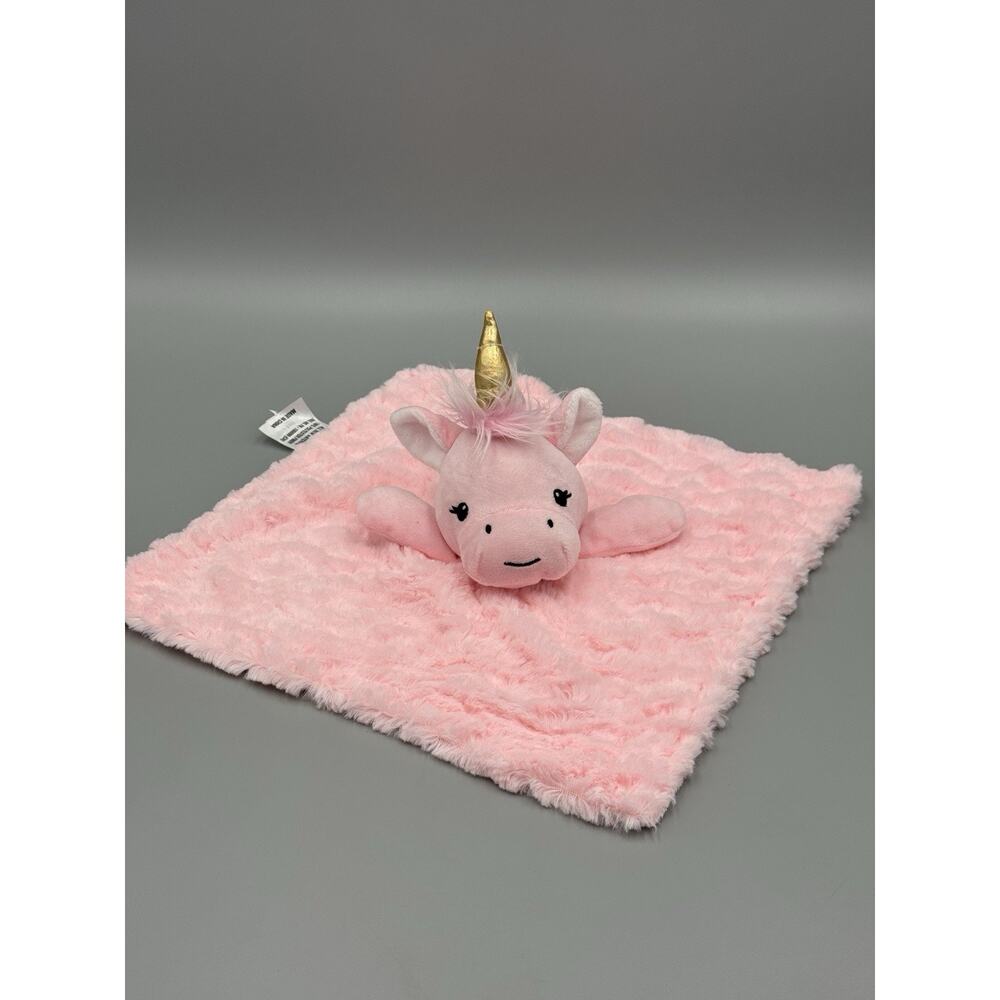Dream Kids Pink Unicorn Lovey Plush Baby Security Blanket Gold Colored Horn